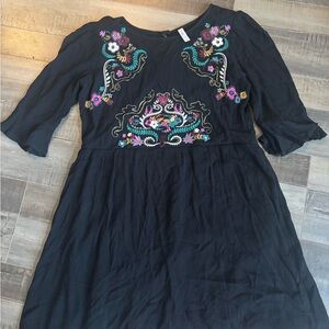Black Dress with Colorful Embroidery